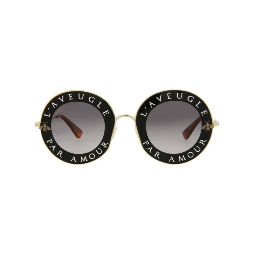 Gucci Round-Frame Metal Sunglasses Black Womens
